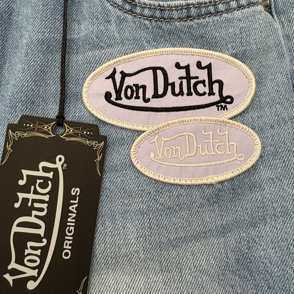 Von Dutch Women Extra Wide Leg Flare Jeans Loose Sz 27 Patch Embroidered Y2K 90s - Picture 2 of 9